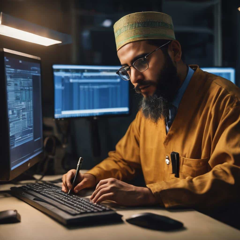 muslim working in front of a computer